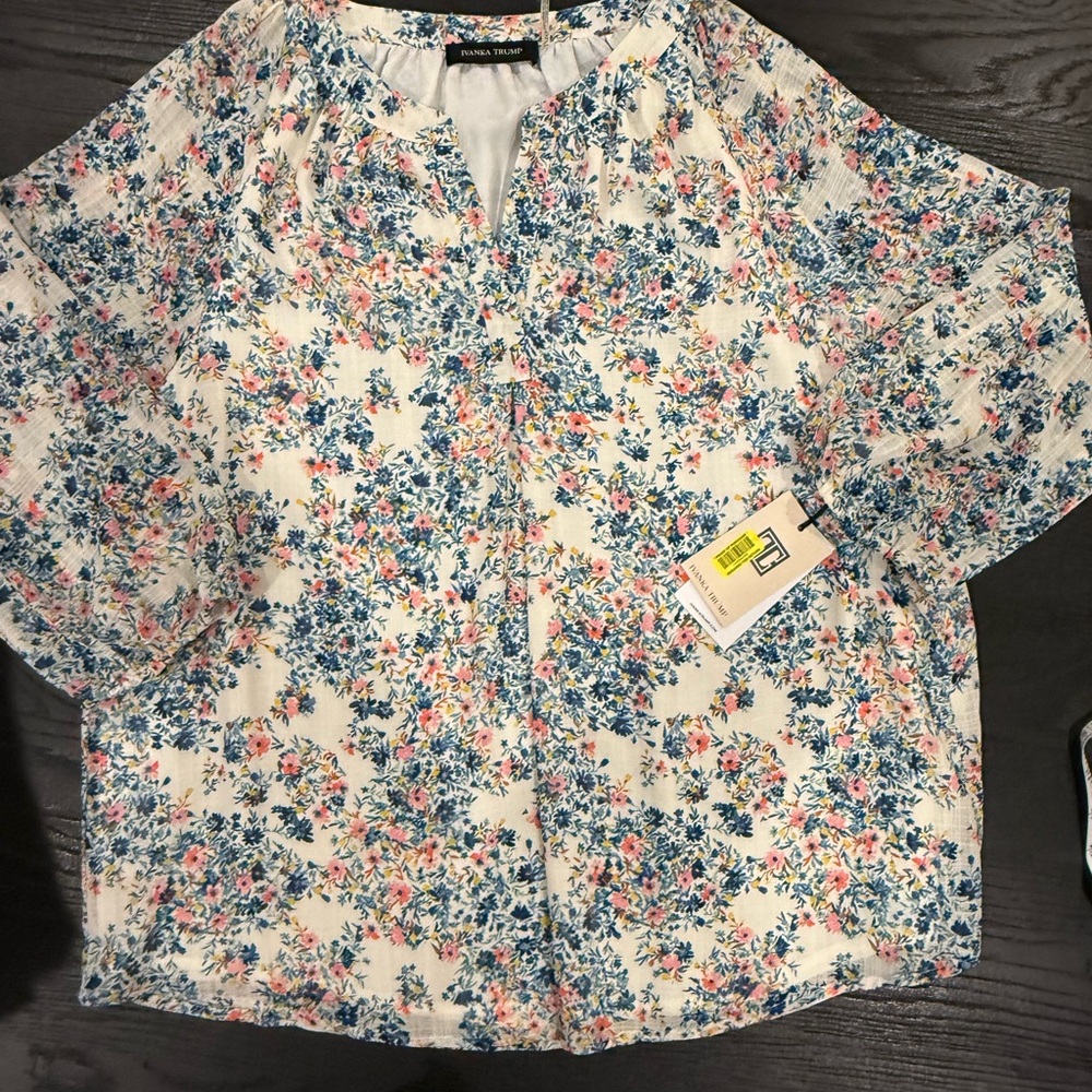 Ivanka Trump Blue and Pink Floral Blouse